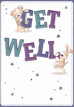 Effortlessly cheerful, this get well card shines with the optimism of a bright Tooting morning. Two adorable characters-a plush teddy bear and a vivacious puppy-spring from the illustrated scene, each animatedly holding and steadying the large, colourful letters that spell out 'Get Well.' The text's indigo and teal hues contrast in lively harmony against a soft, creamy background, instantly drawing the eye. Tiny stars scatter in blue and purple shades, adding a hint of whimsy and hope reminiscent of catching a glimpse of the sky above Tooting Market. The detailed fur on the bear and puppy radiates softness, conjuring the comforting touch of a hand-crafted bouquet. Their joyful features and playful poses foster a feeling of genuine affection and reassurance, echoing the warmth of the Tooting community. With artistry that goes beyond words, this card carries heartfelt wishes for comfort and a speedy recovery, designed to brighten the day of anyone across Tooting or along the vibrant streets extending toward Balham.